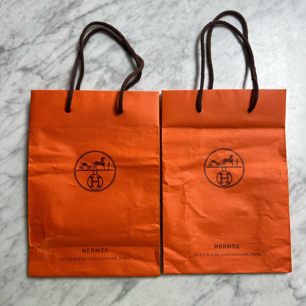 2 Authentic Hermes Shopping Bags (8.5” x 6”)